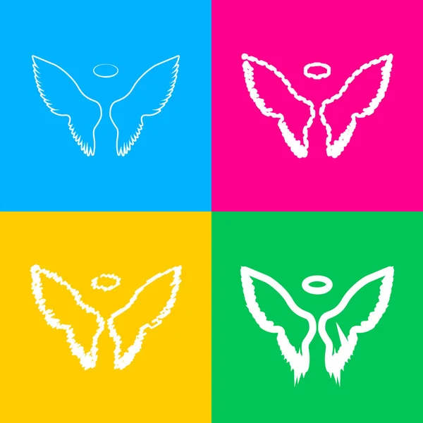 Illustration des ailes. Quatre styles d'icône sur quatre carrés de couleur . — Image vectorielle