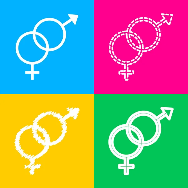 Знак сексуального символу. Чотири стилі піктограми на чотирьох кольорових квадратах . — стоковий вектор