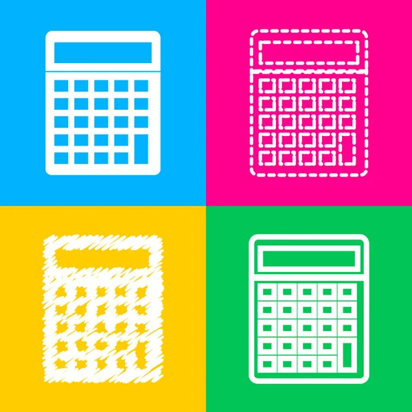 Kalkulator prosty znak. Cztery style ikonę na cztery kwadraty koloru. — Wektor stockowy