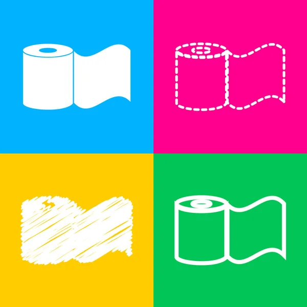 Toilettenpapier-Schild. vier Symbolstile auf vier farbigen Quadraten. — Stockvektor