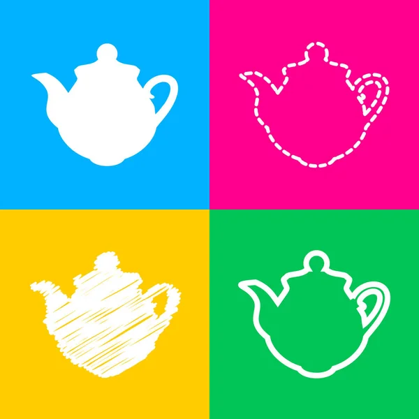 Tea maker Kitchen sign. Four styles of icon on four color squares. — Stock Vector
