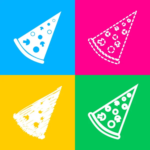 Pizza simple sign. Four styles of icon on four color squares. — Stock Vector