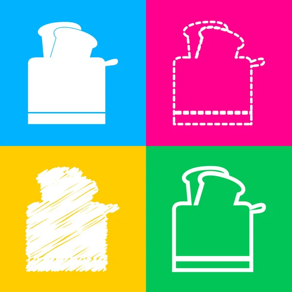 토스터 간단한 부호입니다. 4 색상 사각형 아이콘의 4 가지 스타일. — 스톡 벡터