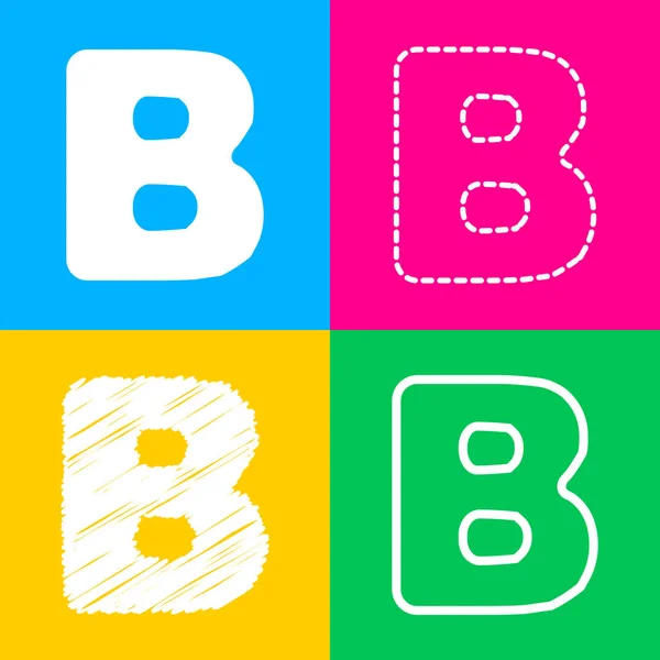 Písmeno B znak design prvek šablony. Čtyři styly ikony na čtyři barevné čtverce. — Stockový vektor