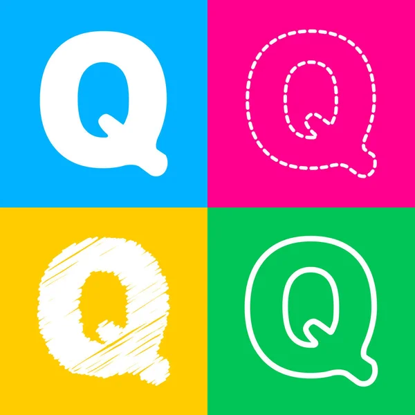 Unsur desain huruf Q sign. Empat gaya ikon pada empat kotak warna . - Stok Vektor