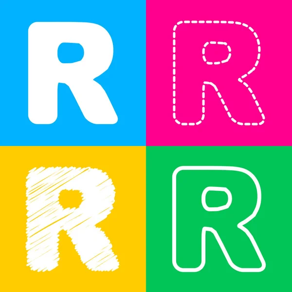 Element szablonu Projekt znak litera R. Cztery style ikonę na cztery kwadraty koloru. — Wektor stockowy