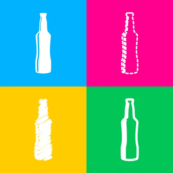 Signo de botella de cerveza. Cuatro estilos de icono en cuatro cuadrados de color . — Vector de stock