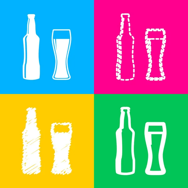 Signo de botella de cerveza. Cuatro estilos de icono en cuatro cuadrados de color . — Vector de stock