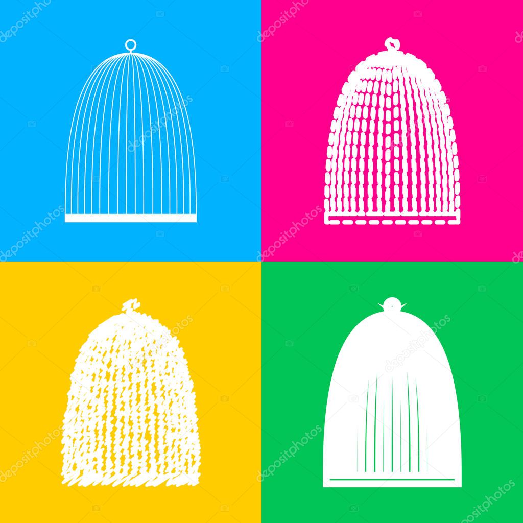 Bird cage sign. Four styles of icon on four color squares.