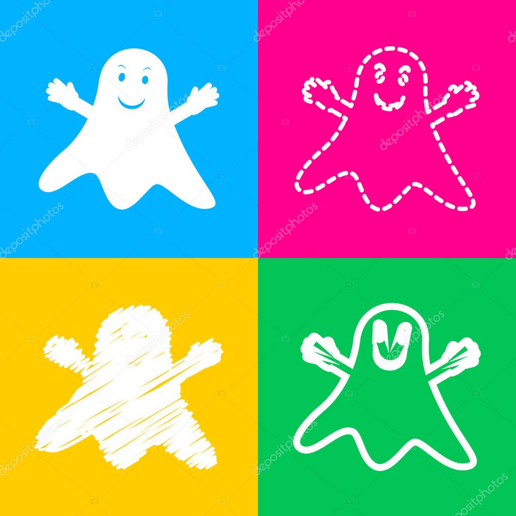Ghost isolated sign. Four styles of icon on four color squares.