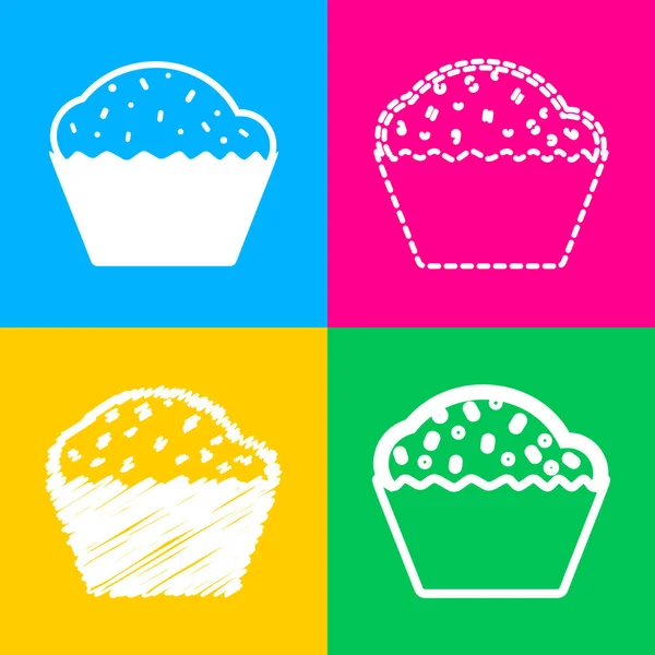 Cupcake jele. Négy stílus ikon a négy színes négyzetek. — Stock Vector