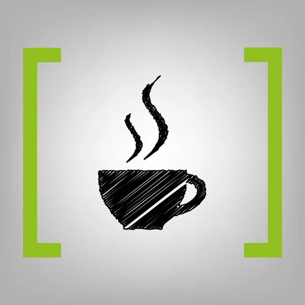 Kopje koffie teken. Vector. Zwarte Krabbel pictogram op grijsachtig achtergrond haakjes citron. — Stockvector