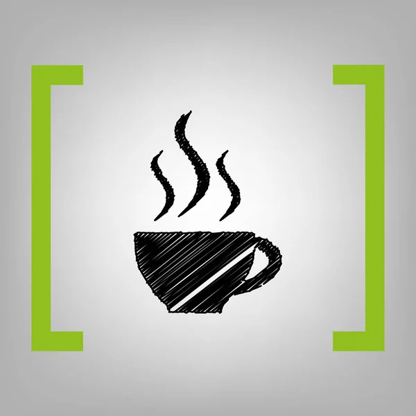 Чашка кавового знаку. Вектор. Чорна іконка писаря на кронштейнах цитрона на сірому фоні . — стоковий вектор