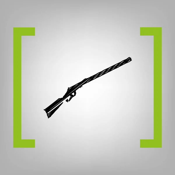 Ilustración del vector de icono de rifle de caza. Pistola de silueta. Vector. Icono de garabato negro entre paréntesis de citrón sobre fondo grisáceo . — Vector de stock