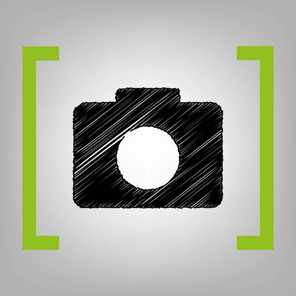 Digitális fényképezőgép jele. Vektor. Citron zárójelben a háttér szürkés fekete firka ikon. — Stock Vector