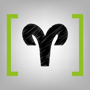 Koç illüstrasyon işareti. Vektör. Ağaç kavunu ayraç grimsi arka plan üzerinde siyah karalama simgesi.