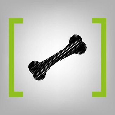 Kemik işareti illüstrasyon. Vektör. Ağaç kavunu ayraç grimsi arka plan üzerinde siyah karalama simgesi.