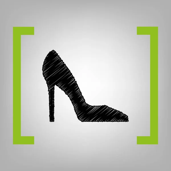 女性靴のサイン。ベクトル。灰色の背景に柚子角かっこで黒落書きアイコン. — ストックベクタ