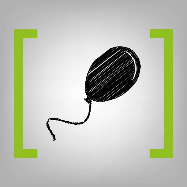 Μπαλόνι σημάδι εικονογράφηση. Διάνυσμα. Μαύρο κακογράφω εικονίδιο σε αγκύλες κίτρο σε γκριζωπό φόντο. — Διανυσματικό Αρχείο
