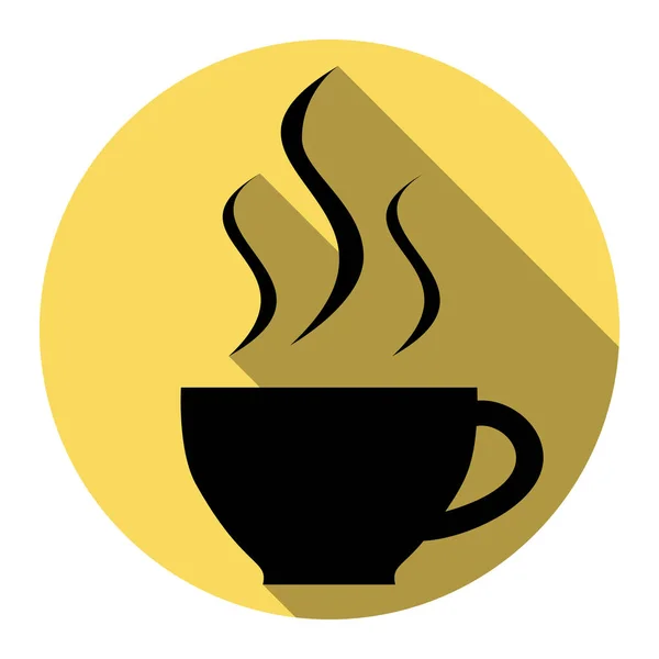 Cup of coffee sign. Vector. Flat black icon with flat shadow on royal yellow circle with white background. Isolated. — Stock Vector