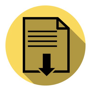 Download işareti dosya. Vektör. Düz siyah simgesi beyaz arka plan ile Kraliyet sarı daire üzerinde düz gölge ile. İzole.