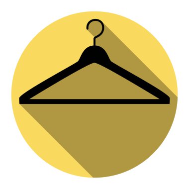 Askı işareti illüstrasyon. Vektör. Düz siyah simgesi beyaz arka plan ile Kraliyet sarı daire üzerinde düz gölge ile. İzole.