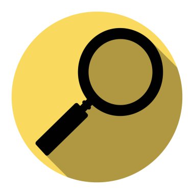 Yakınlaştırma işaretini illüstrasyon. Vektör. Düz siyah simgesi beyaz arka plan ile Kraliyet sarı daire üzerinde düz gölge ile. İzole.