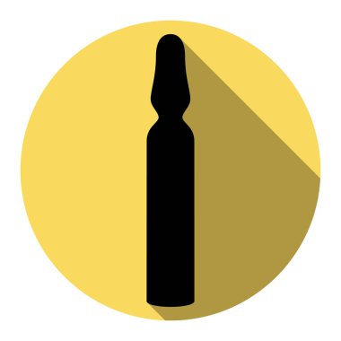 Tıbbi ampül işareti. Vektör. Düz siyah simgesi beyaz arka plan ile Kraliyet sarı daire üzerinde düz gölge ile. İzole.