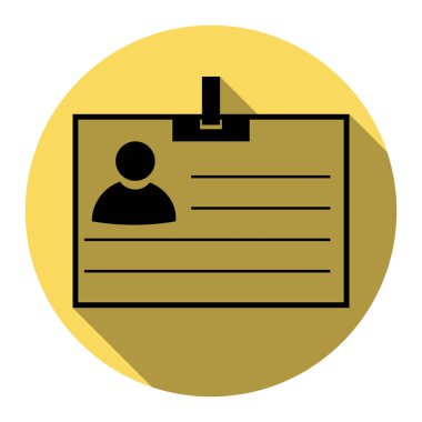 Kimlik kartı işareti. Vektör. Düz siyah simgesi beyaz arka plan ile Kraliyet sarı daire üzerinde düz gölge ile. İzole.