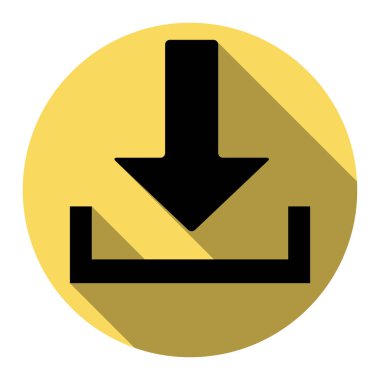 İşareti illüstrasyon indirmek. Vektör. Düz siyah simgesi beyaz arka plan ile Kraliyet sarı daire üzerinde düz gölge ile. İzole.