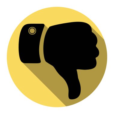 El işareti illüstrasyon. Vektör. Düz siyah simgesi beyaz arka plan ile Kraliyet sarı daire üzerinde düz gölge ile. İzole.