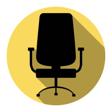 Ofis koltuğu işaret. Vektör. Düz siyah simgesi beyaz arka plan ile Kraliyet sarı daire üzerinde düz gölge ile. İzole.