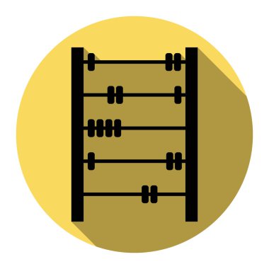 Retro abacus işareti. Vektör. Düz siyah simgesi beyaz arka plan ile Kraliyet sarı daire üzerinde düz gölge ile. İzole.
