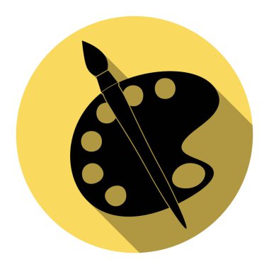 Palet ve fırça oturum açın. Vektör. Düz siyah simgesi beyaz arka plan ile Kraliyet sarı daire üzerinde düz gölge ile. İzole.