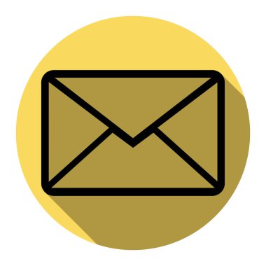 Mektup işareti illüstrasyon. Vektör. Düz siyah simgesi beyaz arka plan ile Kraliyet sarı daire üzerinde düz gölge ile. İzole.