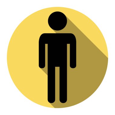 Adam işareti illüstrasyon. Vektör. Düz siyah simgesi beyaz arka plan ile Kraliyet sarı daire üzerinde düz gölge ile. İzole.