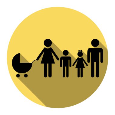 Aile işareti illüstrasyon. Vektör. Düz siyah simgesi beyaz arka plan ile Kraliyet sarı daire üzerinde düz gölge ile. İzole.