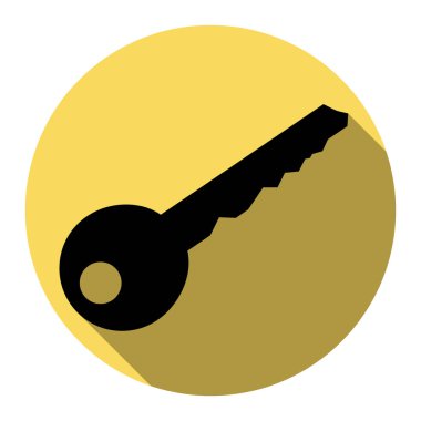 Anahtar işareti illüstrasyon. Vektör. Düz siyah simgesi beyaz arka plan ile Kraliyet sarı daire üzerinde düz gölge ile. İzole.