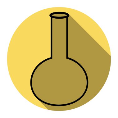 Tüp. Laboratuvar cam işareti. Vektör. Düz siyah simgesi beyaz arka plan ile Kraliyet sarı daire üzerinde düz gölge ile. İzole.
