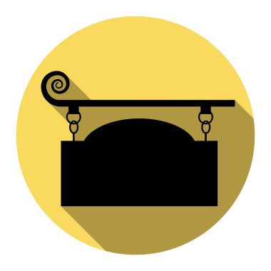 Eski moda tasarımı için Ferforje işareti. Vektör. Düz siyah simgesi beyaz arka plan ile Kraliyet sarı daire üzerinde düz gölge ile. İzole.