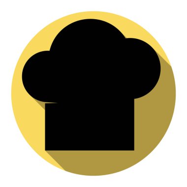 Şef kap işareti. Vektör. Düz siyah simgesi beyaz arka plan ile Kraliyet sarı daire üzerinde düz gölge ile. İzole.