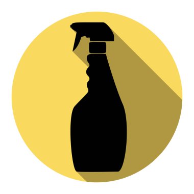 Temizlik için plastik şişe. Vektör. Düz siyah simgesi beyaz arka plan ile Kraliyet sarı daire üzerinde düz gölge ile. İzole.