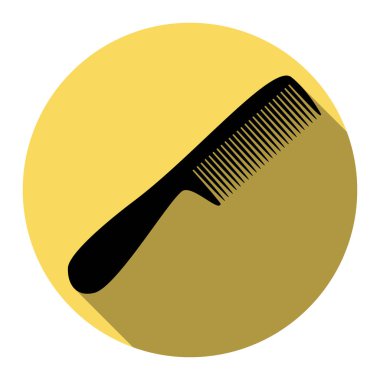 Basit kayıt tarak. Vektör. Düz siyah simgesi beyaz arka plan ile Kraliyet sarı daire üzerinde düz gölge ile. İzole.