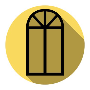 Pencere basit kayıt. Vektör. Düz siyah simgesi beyaz arka plan ile Kraliyet sarı daire üzerinde düz gölge ile. İzole.