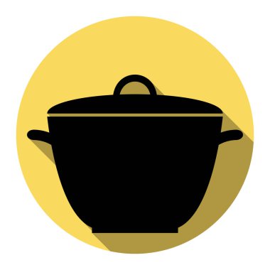 Tencere basit kayıt. Vektör. Düz siyah simgesi beyaz arka plan ile Kraliyet sarı daire üzerinde düz gölge ile. İzole.