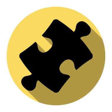 Parça işareti bulmaca. Vektör. Düz siyah simgesi beyaz arka plan ile Kraliyet sarı daire üzerinde düz gölge ile. İzole.