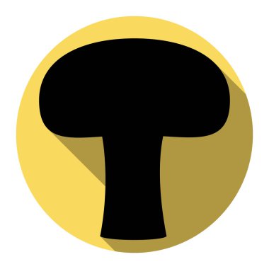 Mantar basit kayıt. Vektör. Düz siyah simgesi beyaz arka plan ile Kraliyet sarı daire üzerinde düz gölge ile. İzole.