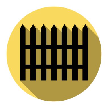 Çit basit kayıt. Vektör. Düz siyah simgesi beyaz arka plan ile Kraliyet sarı daire üzerinde düz gölge ile. İzole.