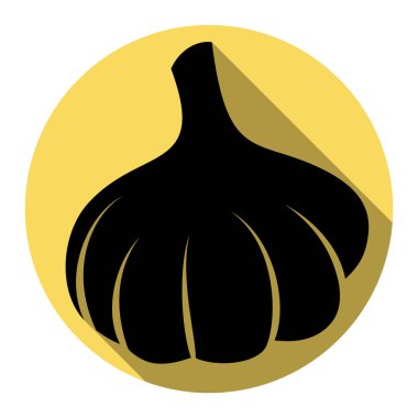 Sarımsak basit kayıt. Vektör. Düz siyah simgesi beyaz arka plan ile Kraliyet sarı daire üzerinde düz gölge ile. İzole.