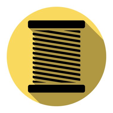 İşareti illüstrasyon iş parçacığı. Vektör. Düz siyah simgesi beyaz arka plan ile Kraliyet sarı daire üzerinde düz gölge ile. İzole.